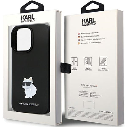 Husa pentru Apple iPhone 14 Pro Max, Karl Lagerfeld, Silicone Choupette Metal, Neagra