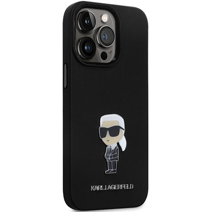 Husa pentru Apple iPhone 14 Pro Max, Karl Lagerfeld, Silicone Ikonik Karl Metal, Neagra