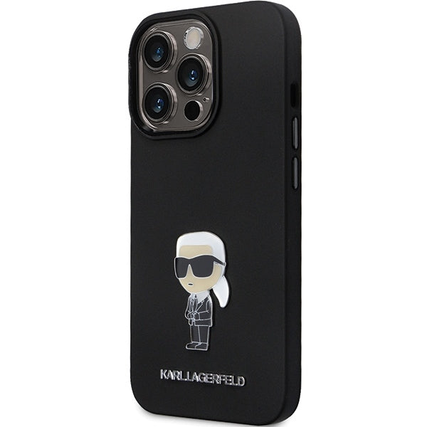 Husa pentru Apple iPhone 14 Pro Max, Karl Lagerfeld, Silicone Ikonik Karl Metal, Neagra