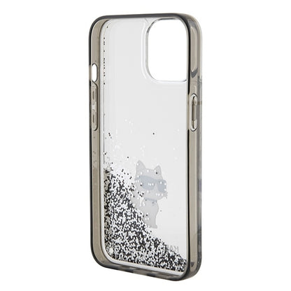 Husa pentru Apple iPhone 15 / 14 / 13, Karl Lagerfeld, Liquid Glitter Choupette, Transparenta