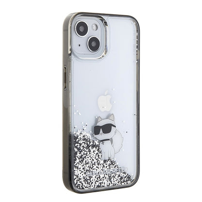 Husa pentru Apple iPhone 15 / 14 / 13, Karl Lagerfeld, Liquid Glitter Choupette, Transparenta