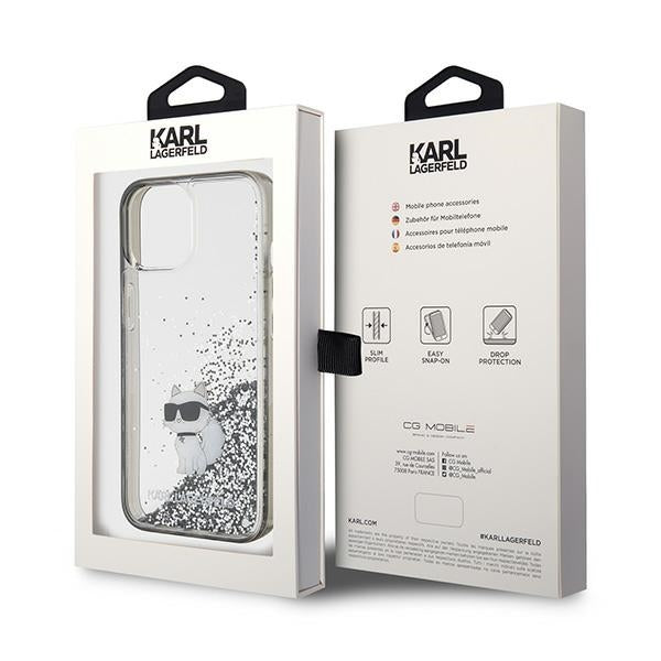 Husa pentru Apple iPhone 15 / 14 / 13, Karl Lagerfeld, Liquid Glitter Choupette, Transparenta