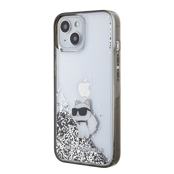 Husa pentru Apple iPhone 15 / 14 / 13, Karl Lagerfeld, Liquid Glitter Choupette, Transparenta