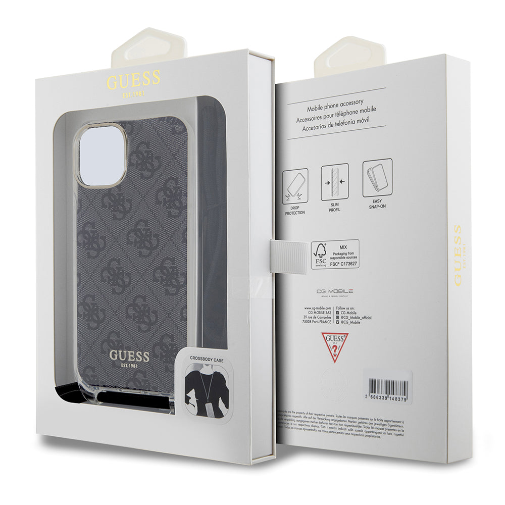 Husa pentru Apple iPhone 15, Guess, 4G IML Printed Crossbody, Neagra