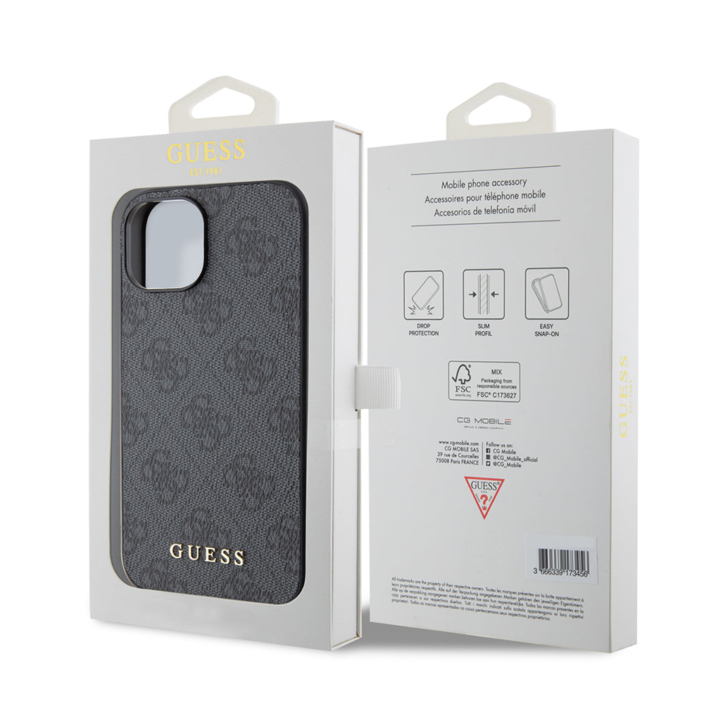 Husa pentru Apple iPhone 15, Guess, 4G Metal Gold Logo, Gri