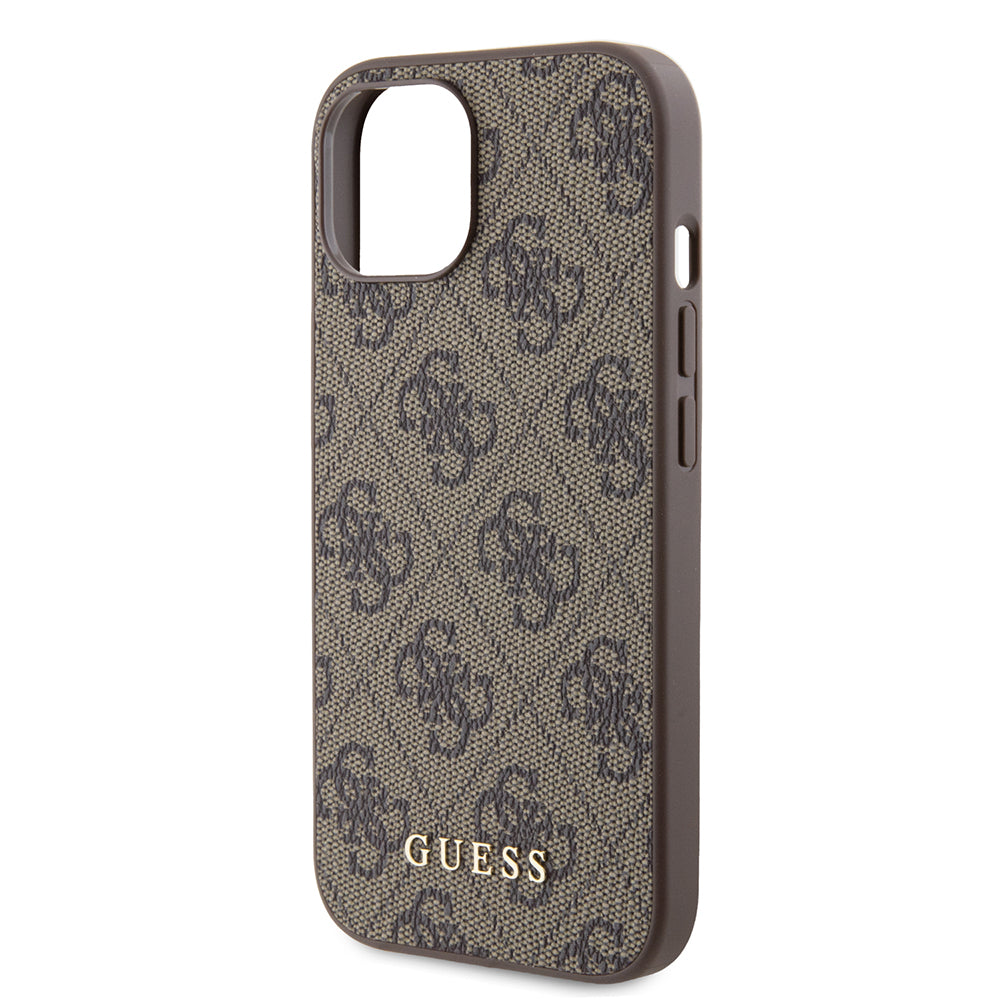 Husa pentru Apple iPhone 15, Guess, 4G Metal Gold Logo, Maro