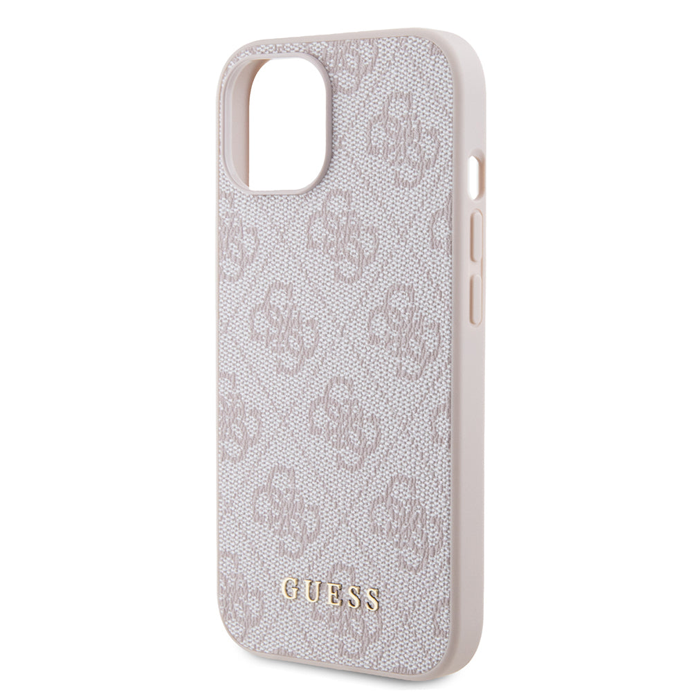 Husa pentru Apple iPhone 15, Guess, 4G Metal Gold Logo, Roz