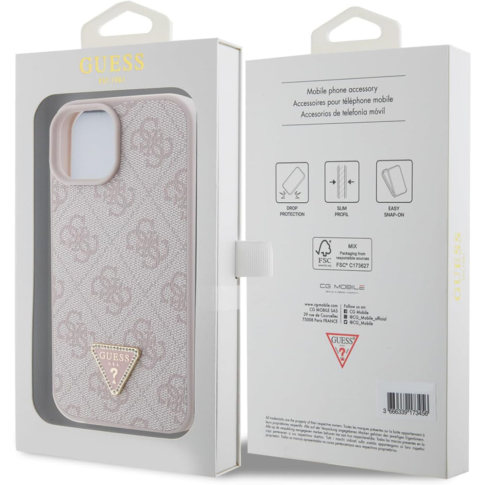 Husa pentru Apple iPhone 15, Guess, 4G Triangle Strass, Roz