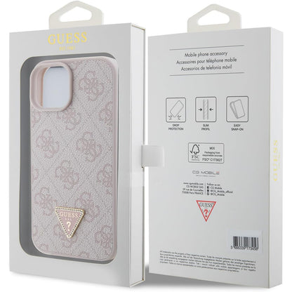 Husa pentru Apple iPhone 15, Guess, 4G Triangle Strass, Roz