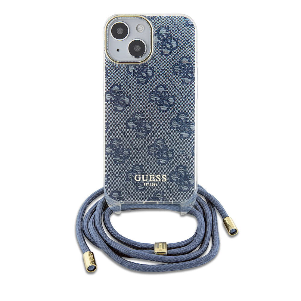 Husa pentru Apple iPhone 15, Guess, Crossbody Cord 4G Print, Albastra