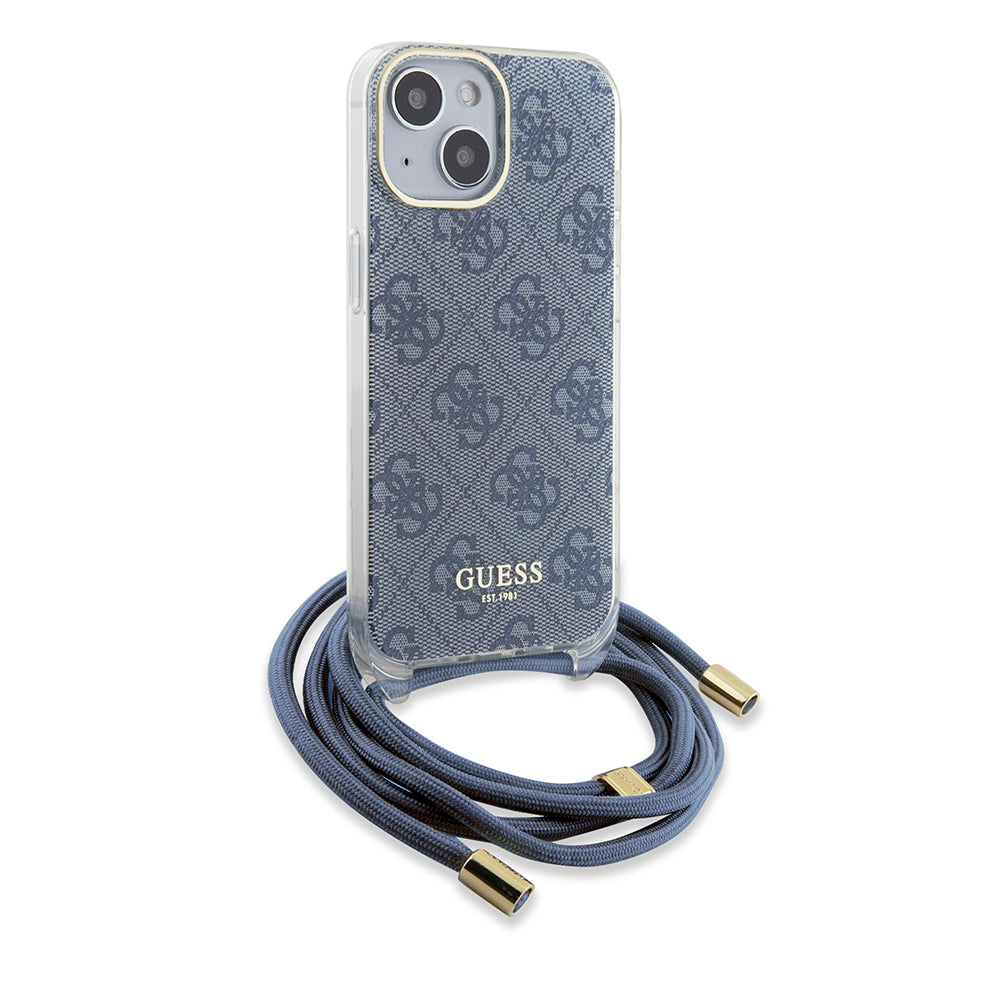 Husa pentru Apple iPhone 15, Guess, Crossbody Cord 4G Print, Albastra