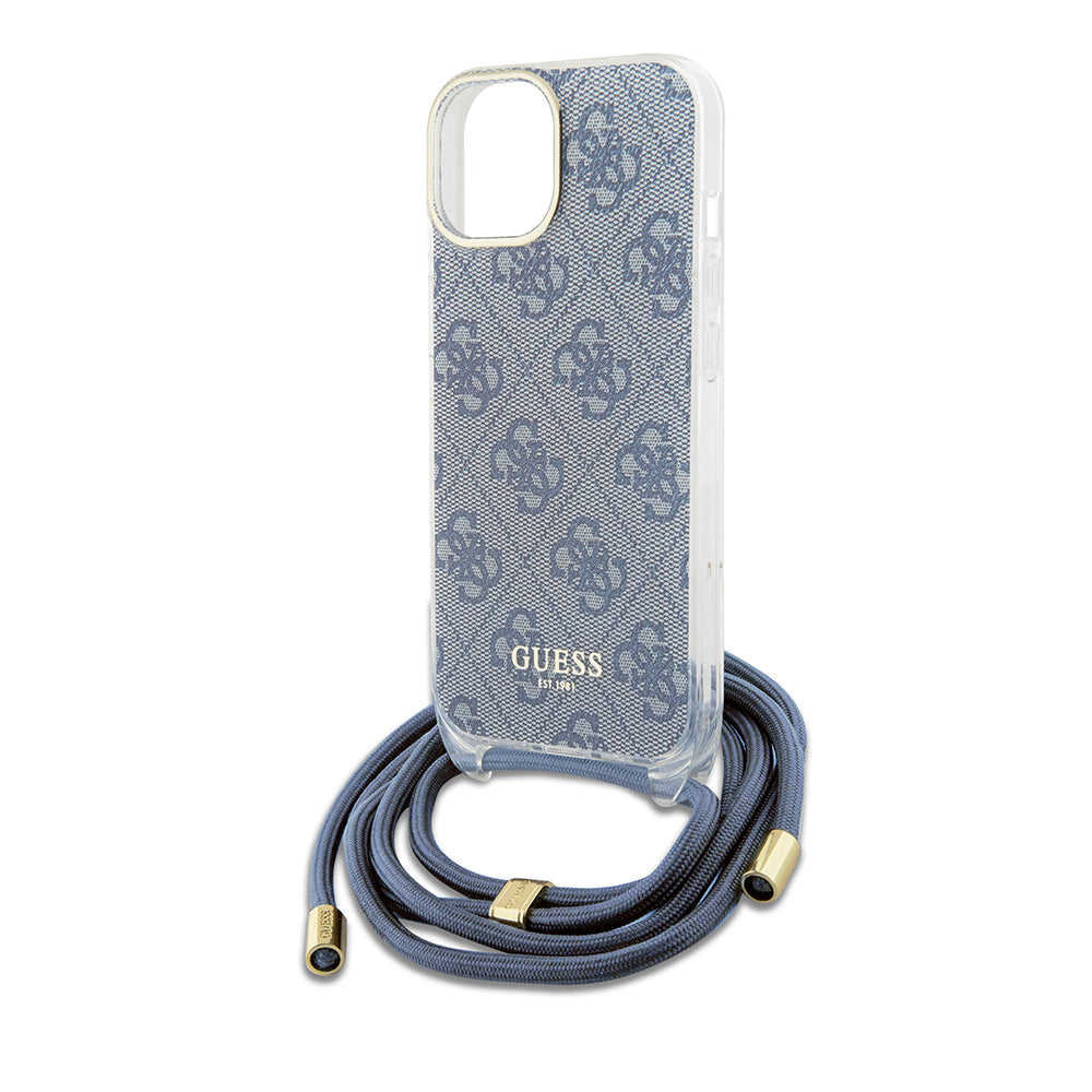Husa pentru Apple iPhone 15, Guess, Crossbody Cord 4G Print, Albastra