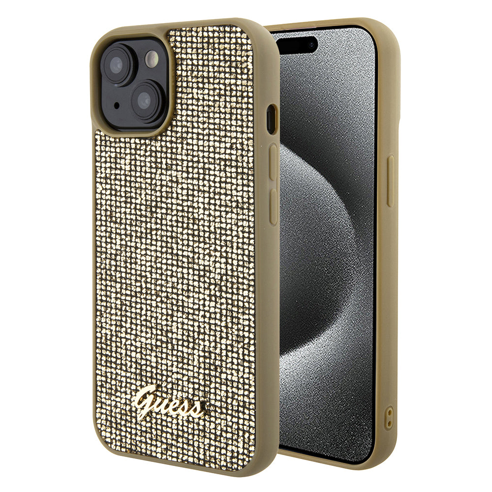 Husa pentru Apple iPhone 15, Guess, Disco Metal Script, Aurie