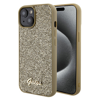 Husa pentru Apple iPhone 15, Guess, Disco Metal Script, Aurie