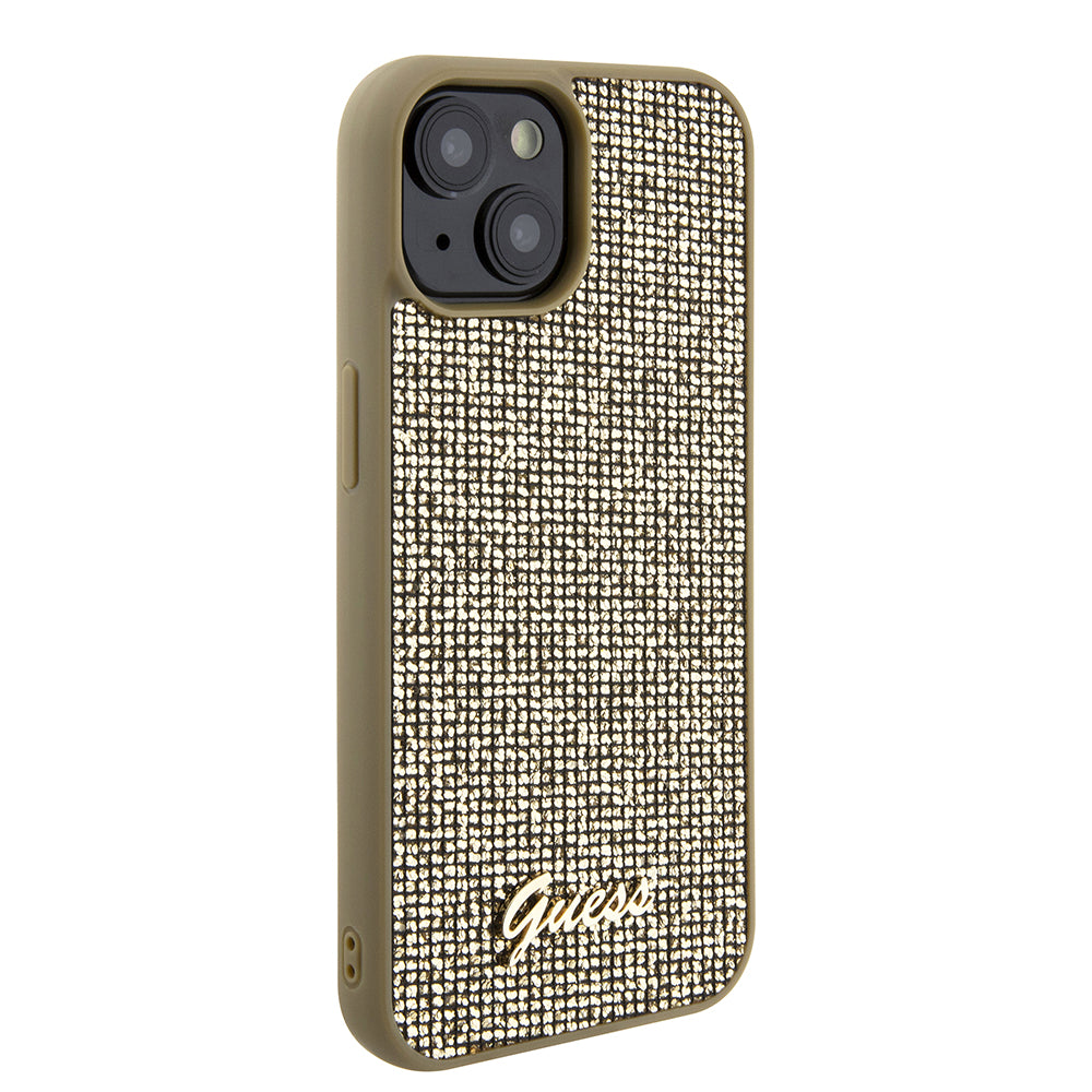 Husa pentru Apple iPhone 15, Guess, Disco Metal Script, Aurie