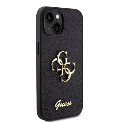 Husa pentru Apple iPhone 15, Guess, Glitter Big 4G Script, Neagra