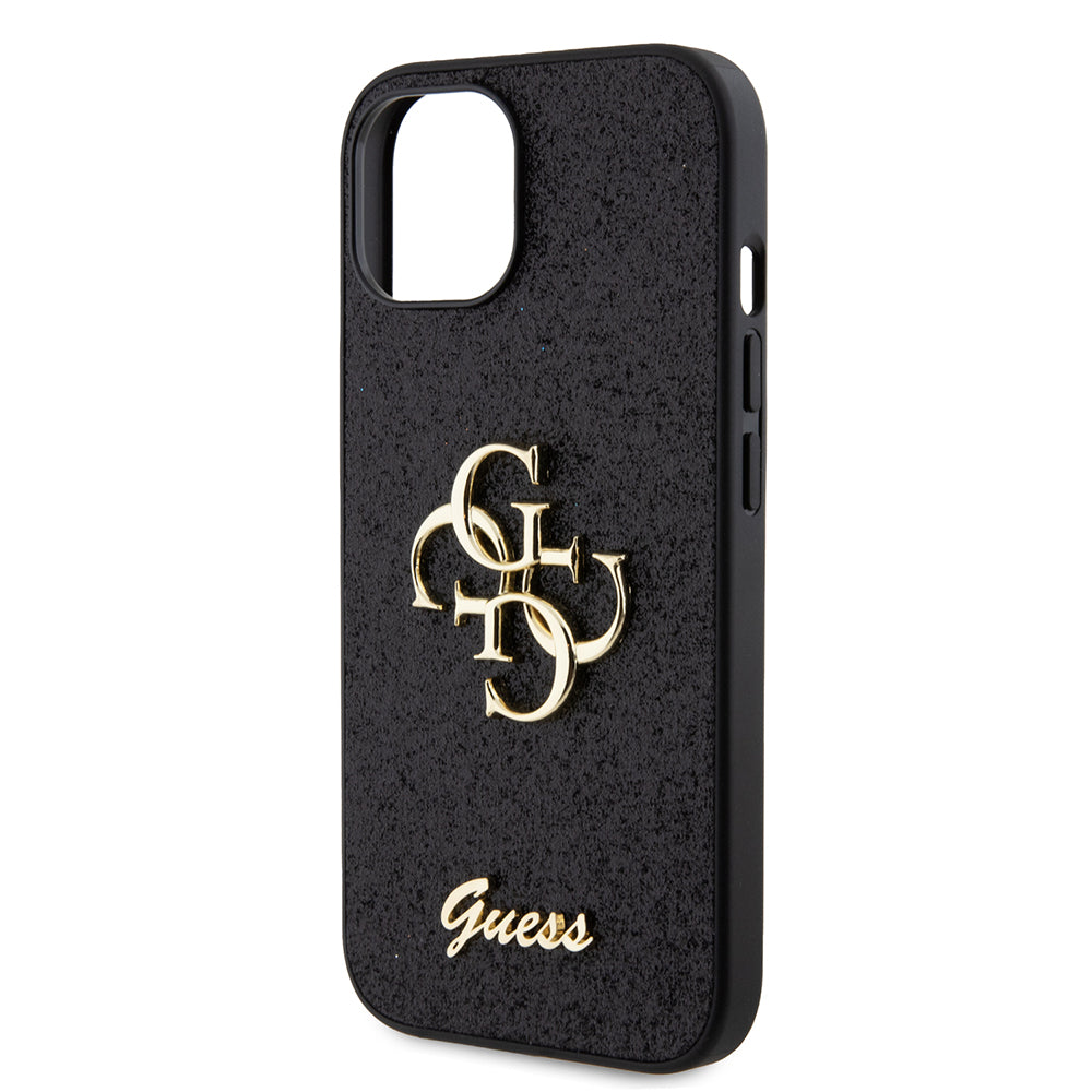 Husa pentru Apple iPhone 15, Guess, Glitter Big 4G Script, Neagra