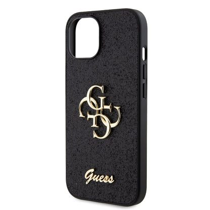 Husa pentru Apple iPhone 15, Guess, Glitter Big 4G Script, Neagra