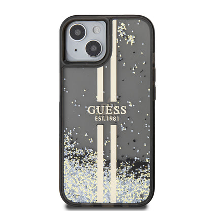 Husa pentru Apple iPhone 15, Guess, Liquid Glitter Gold Stripes, Neagra