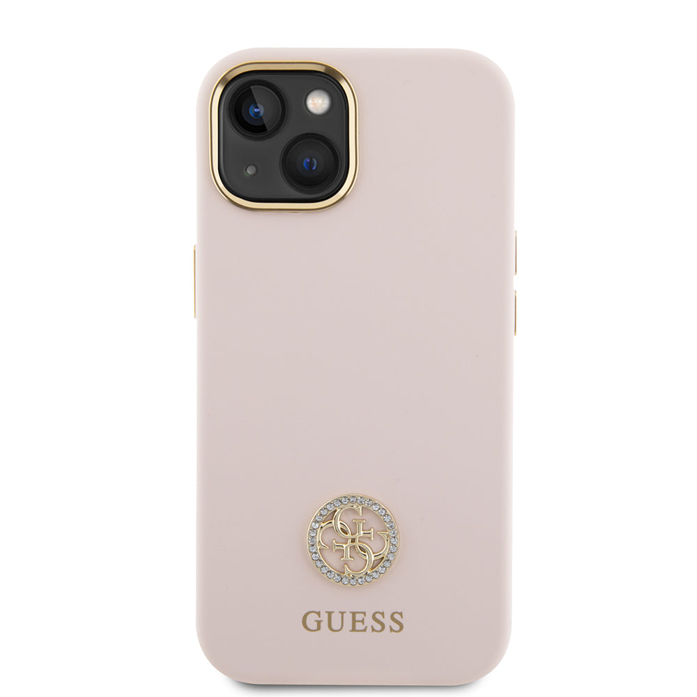 Husa pentru Apple iPhone 15, Guess, Logo Strass 4G, Roz Deschis