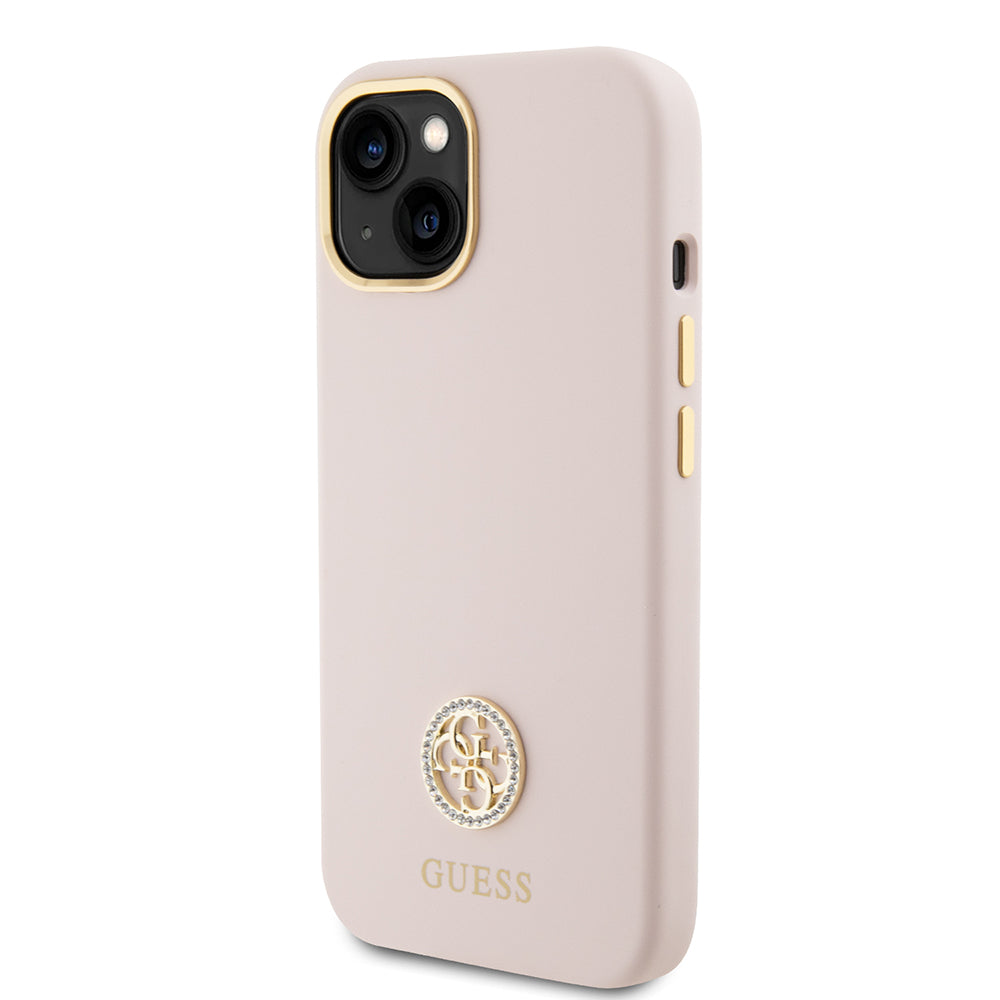 Husa pentru Apple iPhone 15, Guess, Logo Strass 4G, Roz Deschis