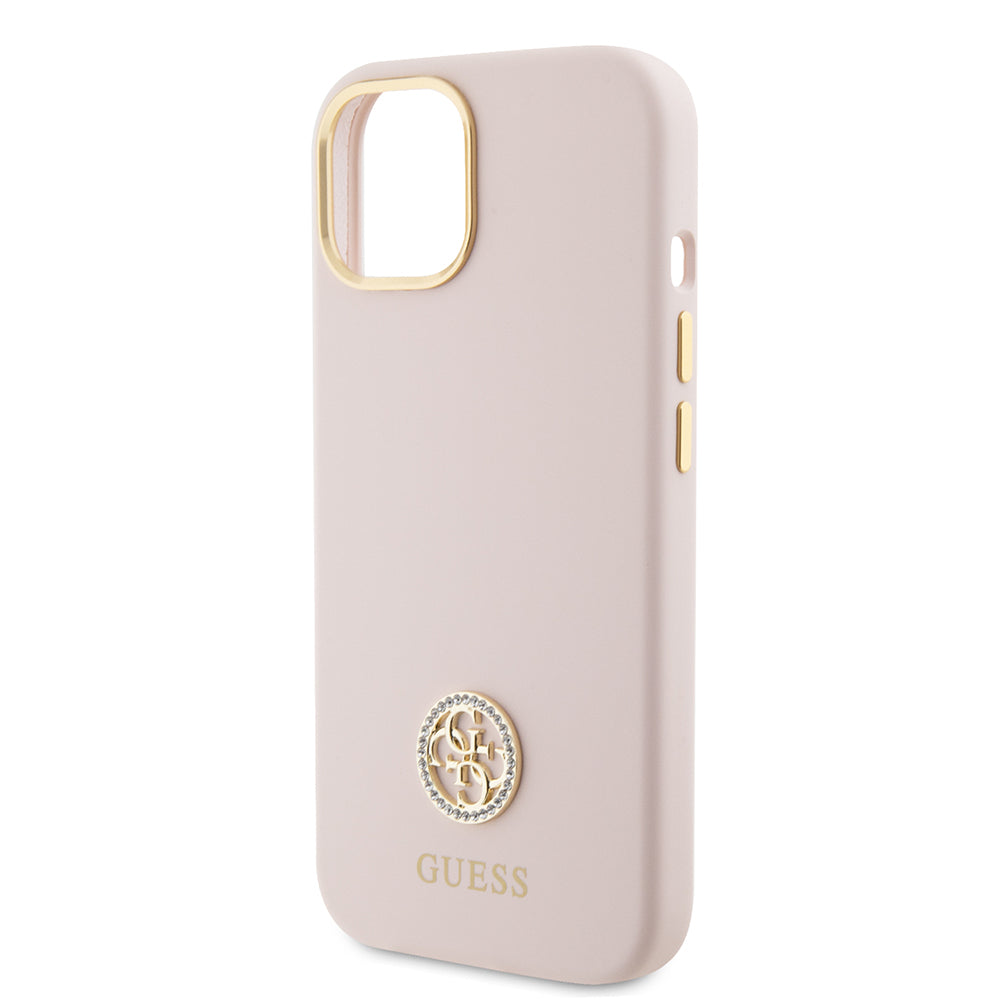 Husa pentru Apple iPhone 15, Guess, Logo Strass 4G, Roz Deschis
