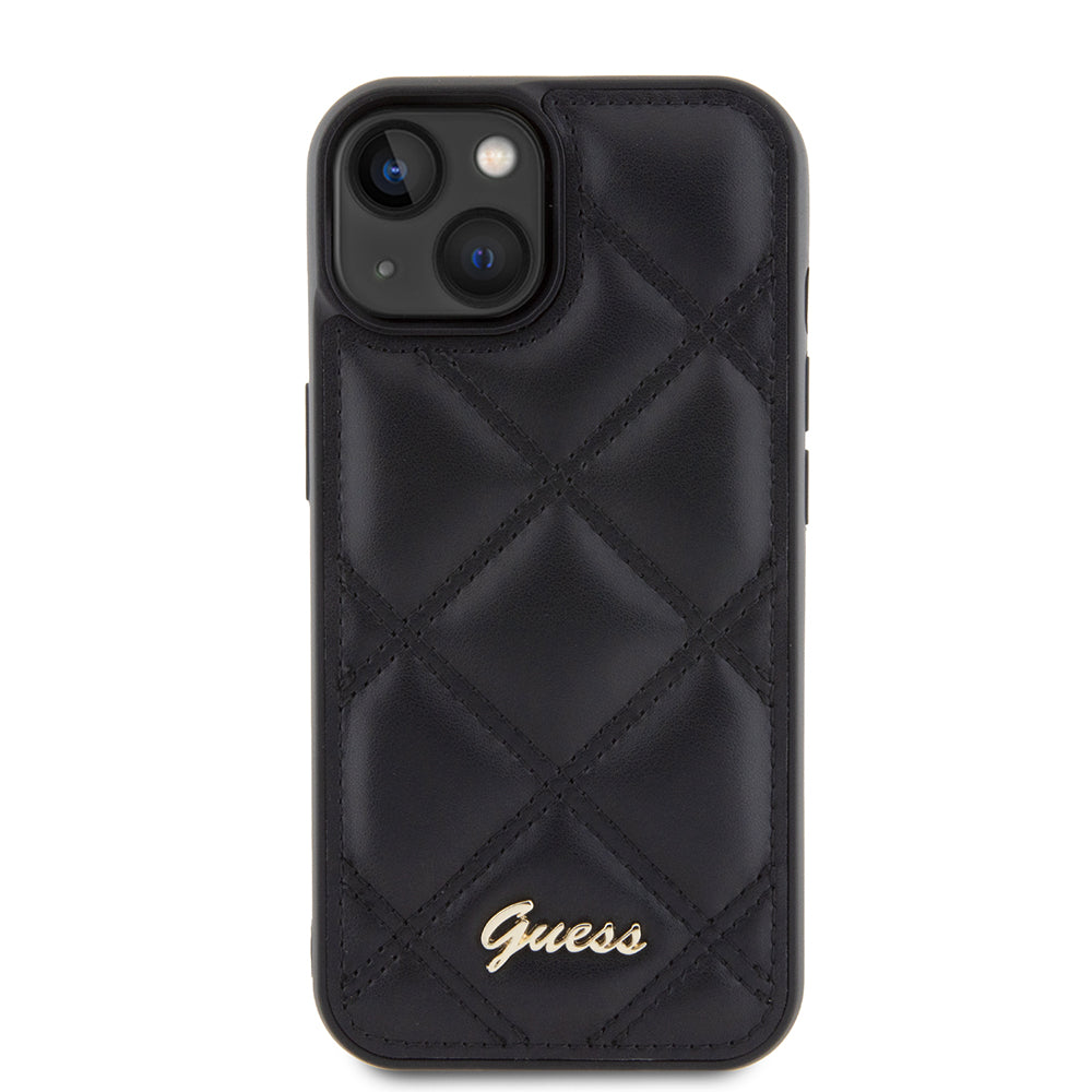 Husa pentru Apple iPhone 15, Guess, Quilted Metal Logo, Neagra