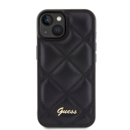 Husa pentru Apple iPhone 15, Guess, Quilted Metal Logo, Neagra