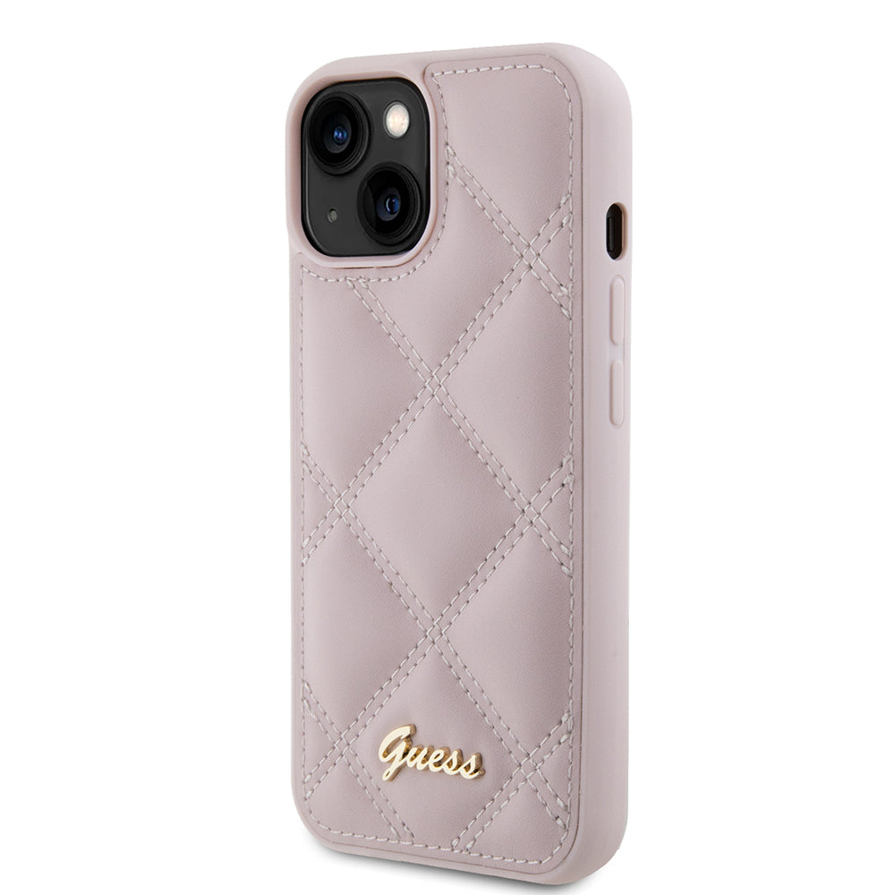 Husa pentru Apple iPhone 15, Guess, Quilted Metal Logo, Roz