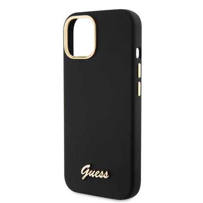 Husa pentru Apple iPhone 15, Guess, Script Metal Logo & Frame, Neagra
