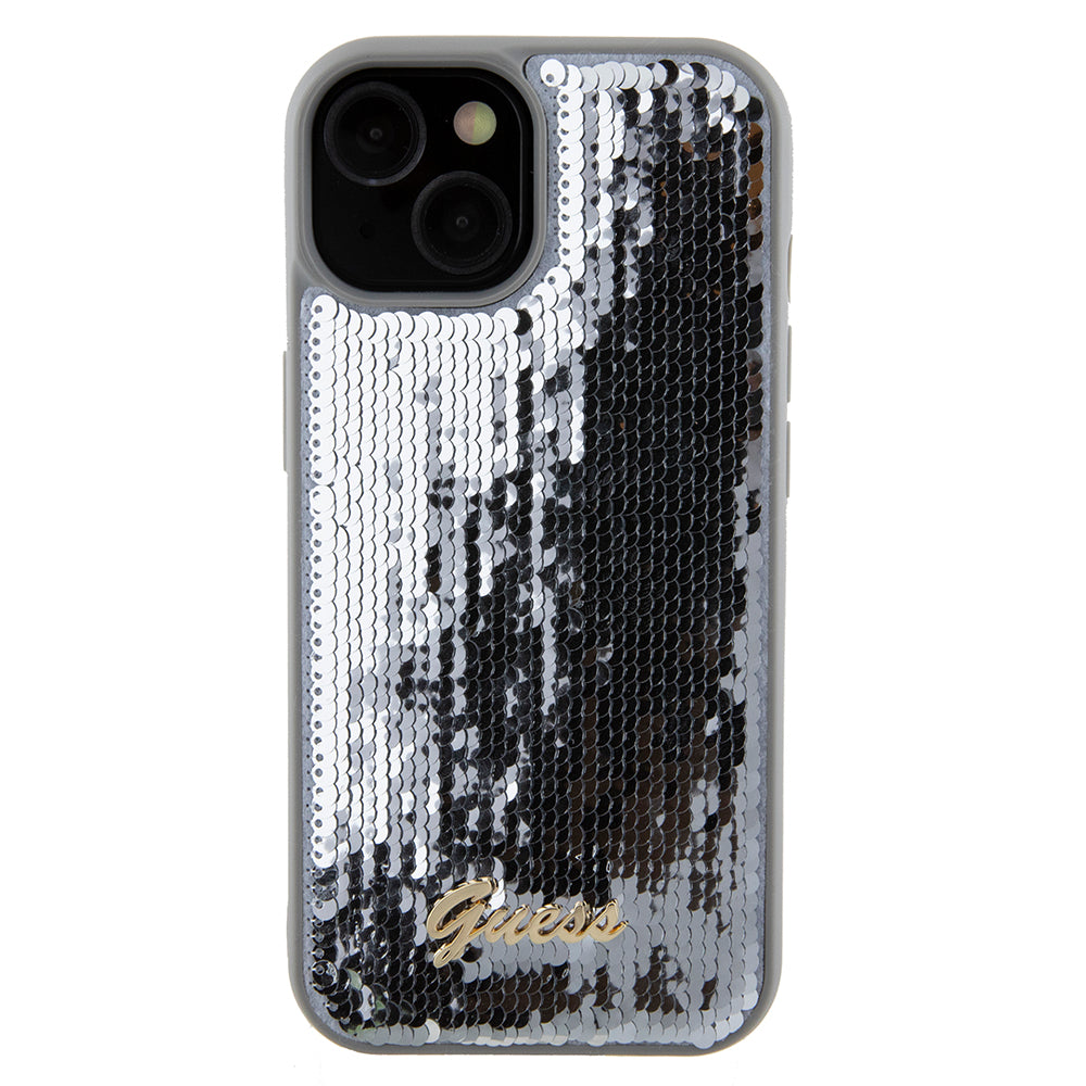 Husa pentru Apple iPhone 15, Guess, Sequin Script Metal, Argintie