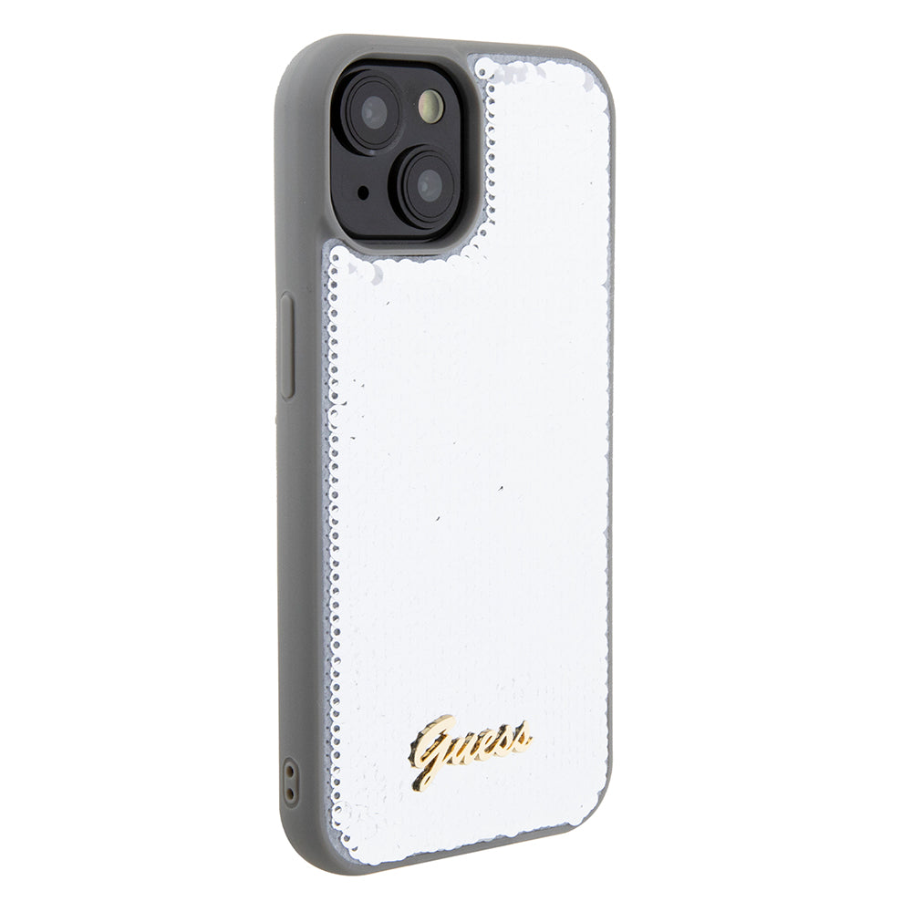 Husa pentru Apple iPhone 15, Guess, Sequin Script Metal, Argintie