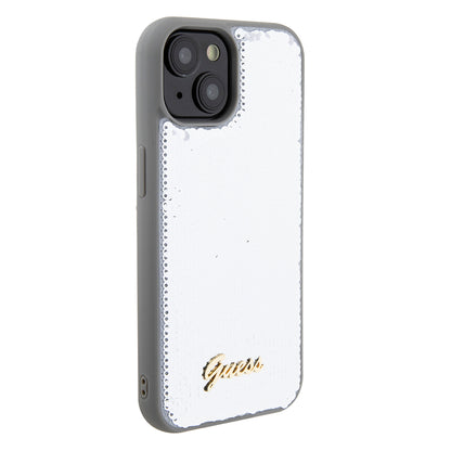 Husa pentru Apple iPhone 15, Guess, Sequin Script Metal, Argintie