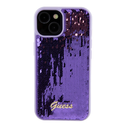 Husa pentru Apple iPhone 15, Guess, Sequin Script Metal, Mov