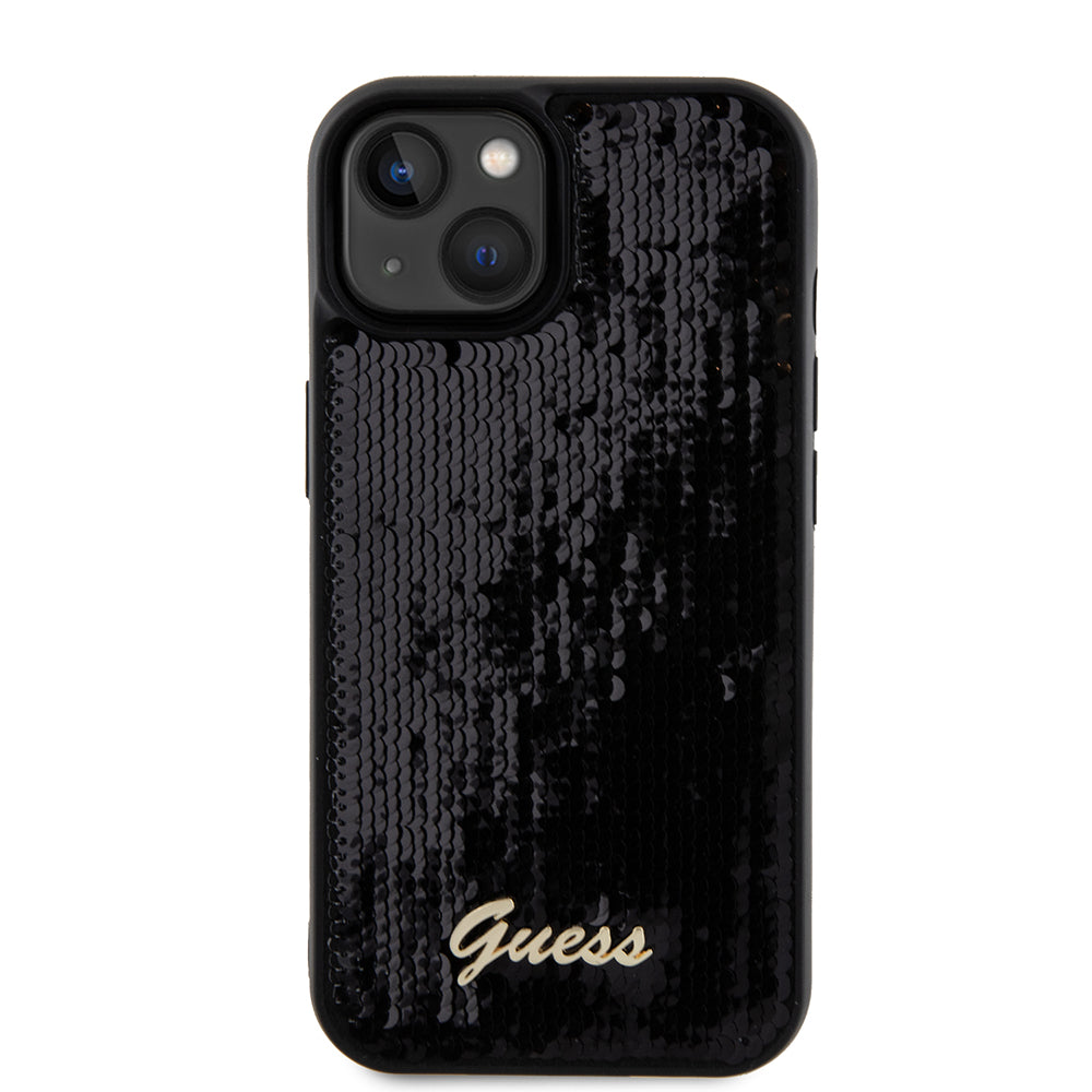 Husa pentru Apple iPhone 15, Guess, Sequin Script Metal, Neagra