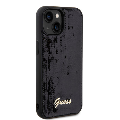 Husa pentru Apple iPhone 15, Guess, Sequin Script Metal, Neagra
