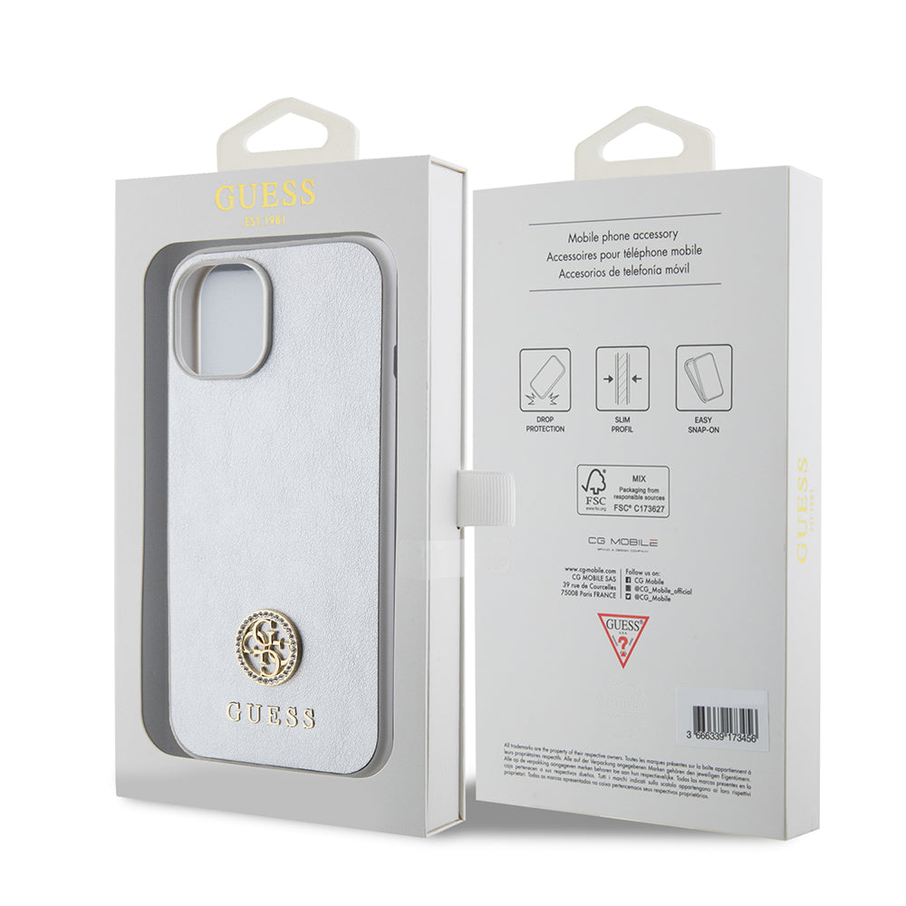 Husa pentru Apple iPhone 15, Guess, Strass Metal Logo, Argintie