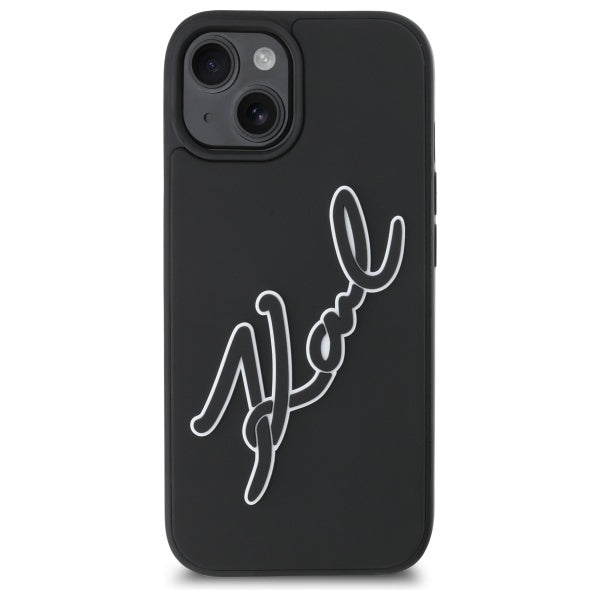 Husa pentru Apple iPhone 15, Karl Lagerfeld, 3D Rubber Signature, Neagra