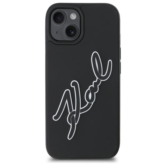 Husa pentru Apple iPhone 15, Karl Lagerfeld, 3D Rubber Signature, Neagra
