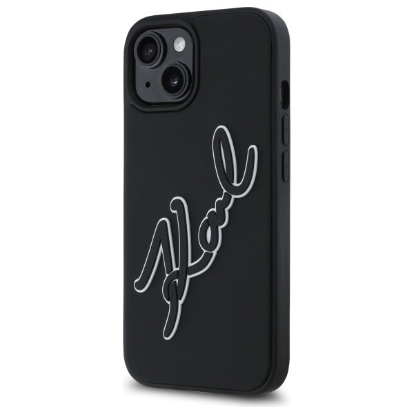 Husa pentru Apple iPhone 15, Karl Lagerfeld, 3D Rubber Signature, Neagra