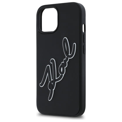 Husa pentru Apple iPhone 15, Karl Lagerfeld, 3D Rubber Signature, Neagra