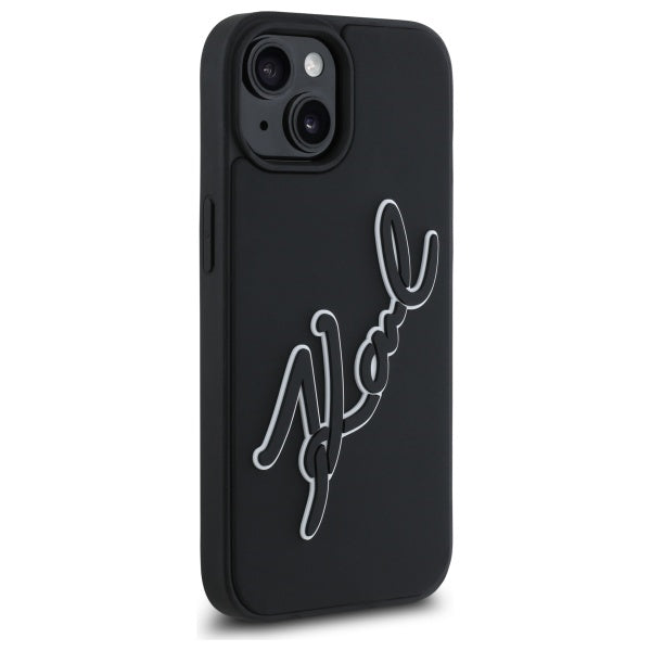 Husa pentru Apple iPhone 15, Karl Lagerfeld, 3D Rubber Signature, Neagra