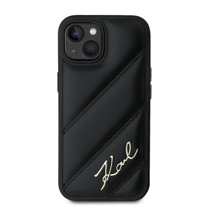 Husa pentru Apple iPhone 15, Karl Lagerfeld, Diagonal Quilted Script, Neagra