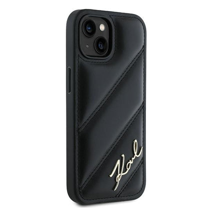 Husa pentru Apple iPhone 15, Karl Lagerfeld, Diagonal Quilted Script, Neagra