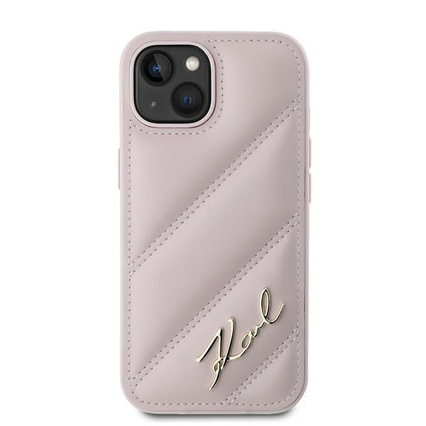 Husa pentru Apple iPhone 15, Karl Lagerfeld, Diagonal Quilted Script, Roz