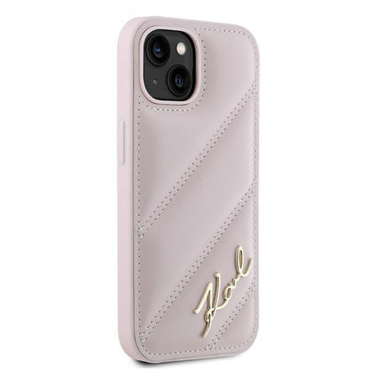 Husa pentru Apple iPhone 15, Karl Lagerfeld, Diagonal Quilted Script, Roz