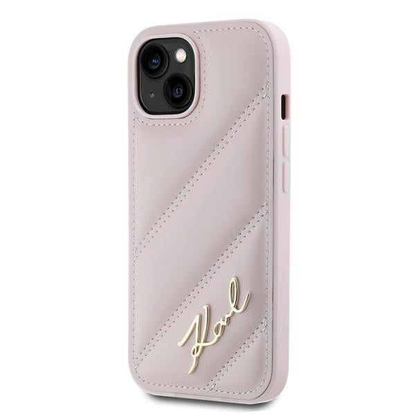 Husa pentru Apple iPhone 15, Karl Lagerfeld, Diagonal Quilted Script, Roz