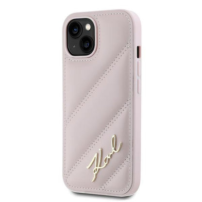 Husa pentru Apple iPhone 15, Karl Lagerfeld, Diagonal Quilted Script, Roz