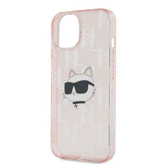 Husa pentru Apple iPhone 15, Karl Lagerfeld, IML Luxury Monogram Choupette's Head, Roz