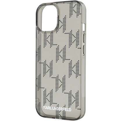 Husa pentru Apple iPhone 15, Karl Lagerfeld, IML Luxury Monogram KL Pattern with Strap, Neagra
